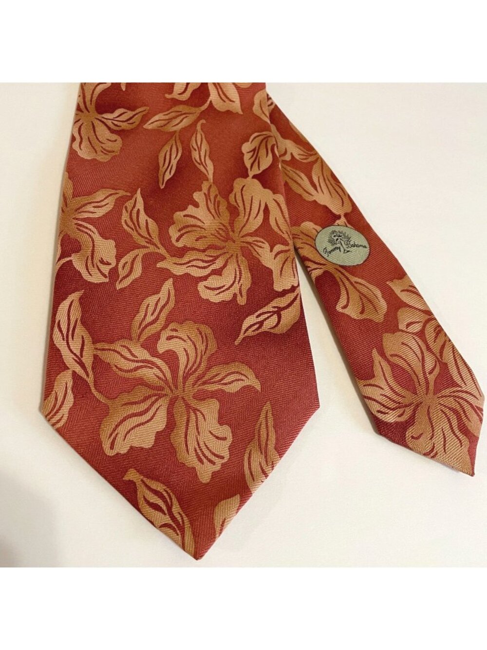 Tommy Bahama Tropical Necktie Silk Dark Coral Handmade Hawaiian Vacation Travel